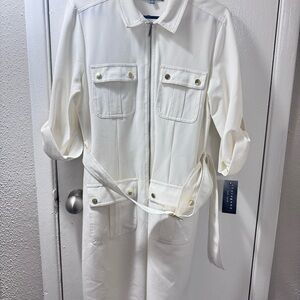 White Utility Jumpsuit with Belt